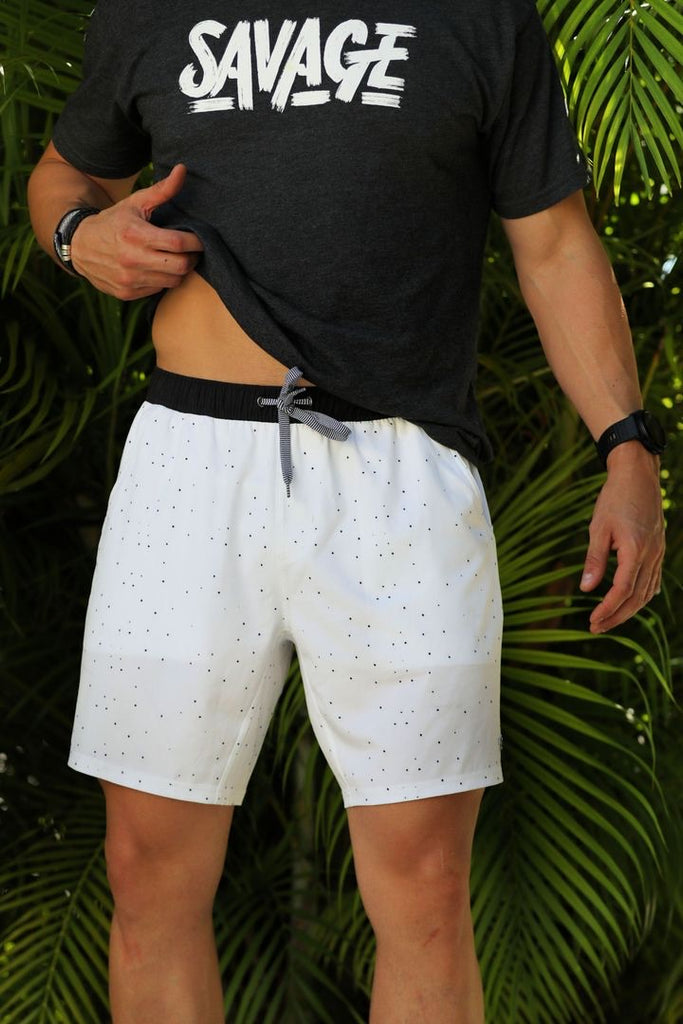 Heather White Speckled Athletic Shorts