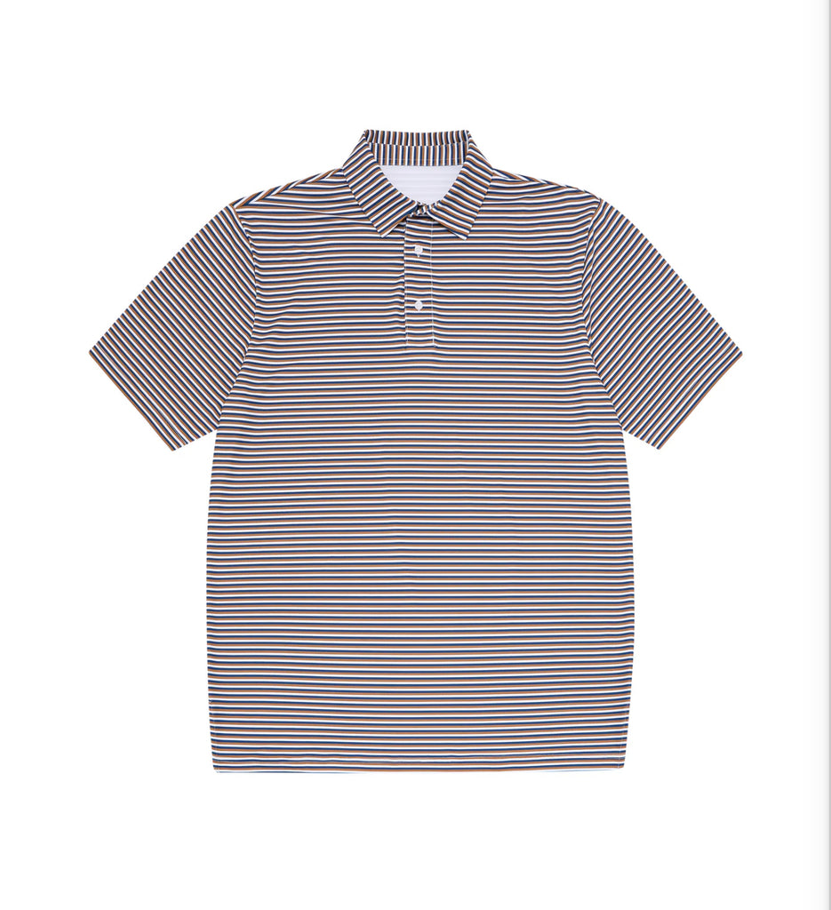 Gold Navy and White Stripe Performance Polo